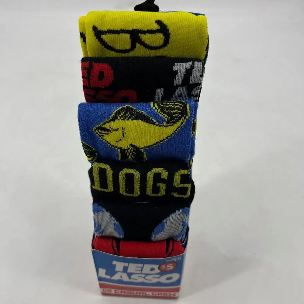 Hyponline Ted Lasso Socks Mens 8-12 Multicolor Casual Crew Stretch 6 Pair Set‎